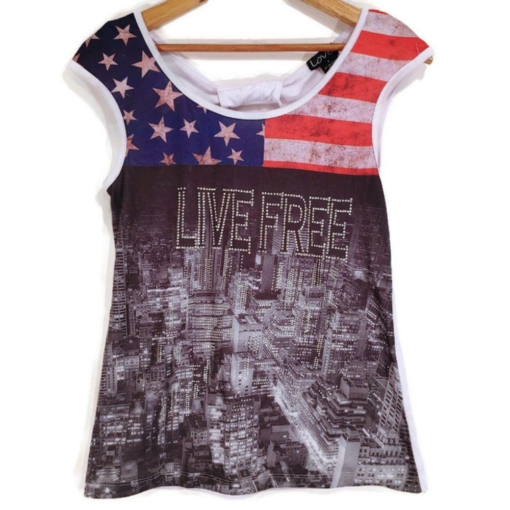 Love ❤ LIVE FREE Girls Sm 4th of July Flag tank
